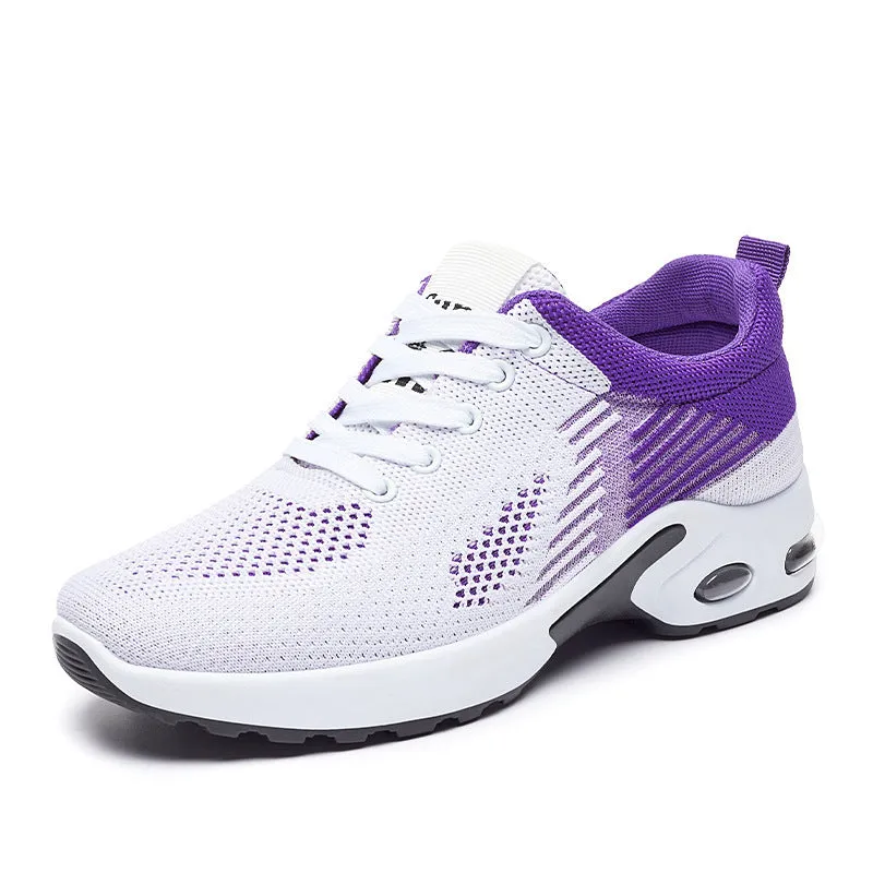 Women's striped running shoes with flyknit upper and flat heel design in multiple colours