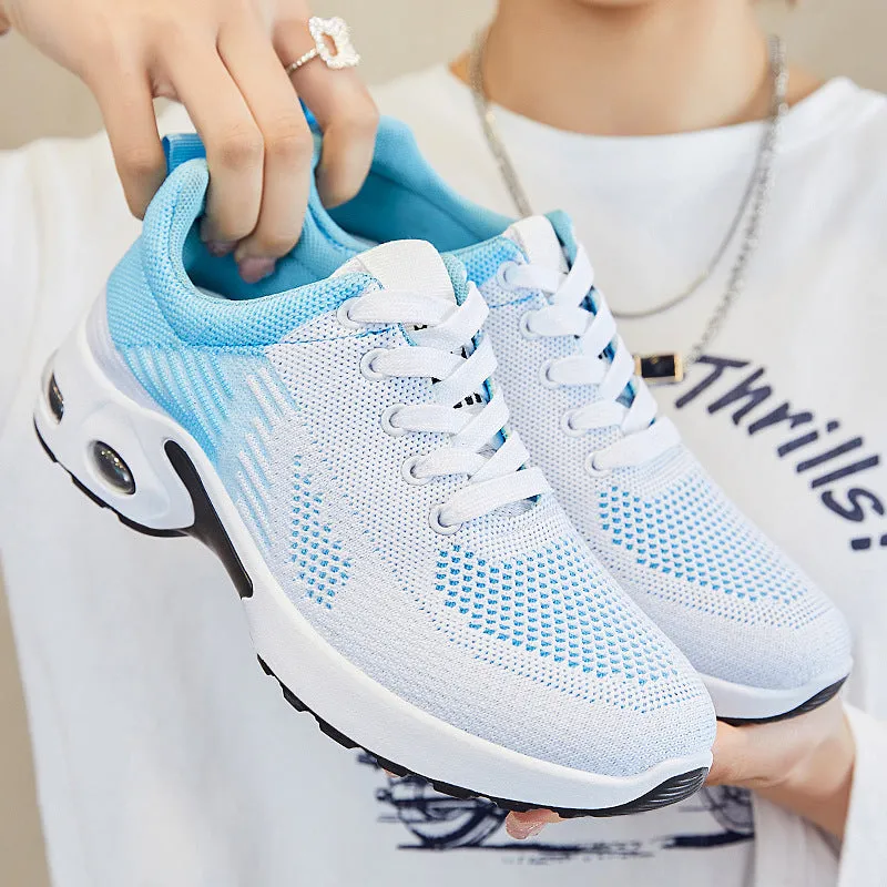 Women's striped running shoes with flyknit upper and flat heel design in multiple colours