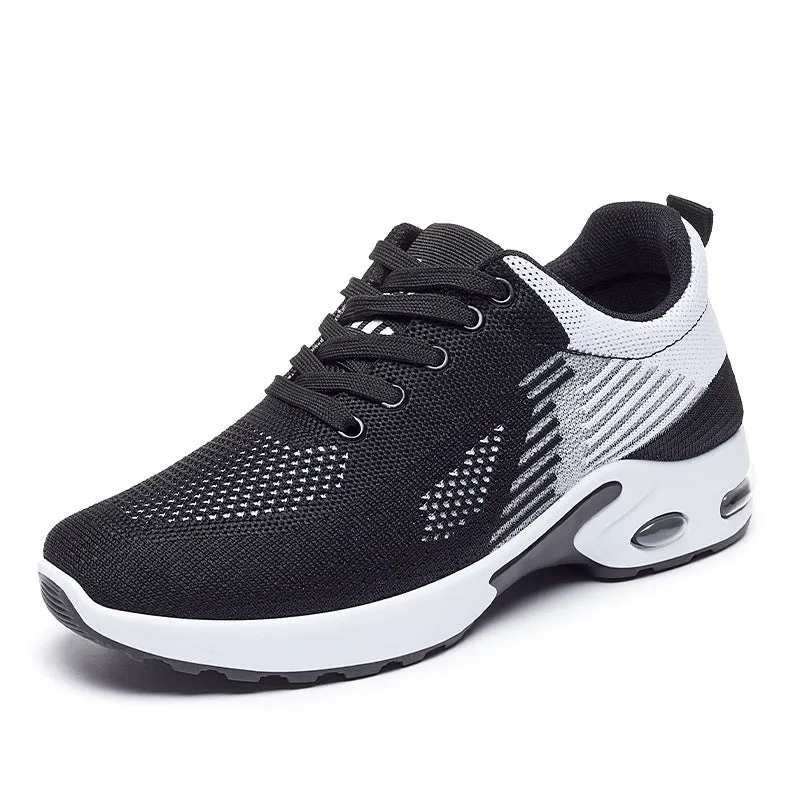 Women's striped running shoes with flyknit upper and flat heel design in multiple colours