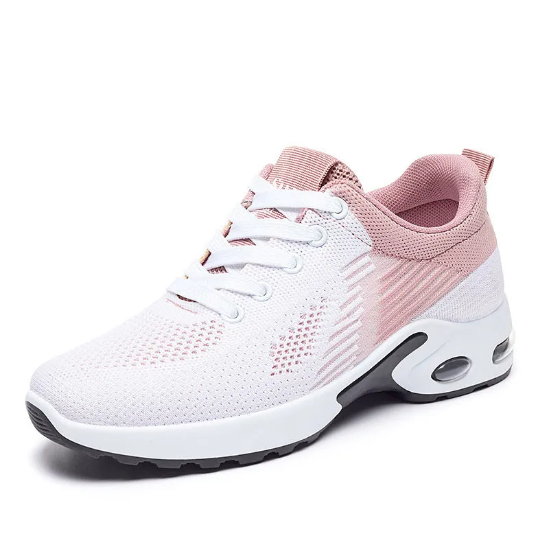 Women's striped running shoes with flyknit upper and flat heel design in multiple colours