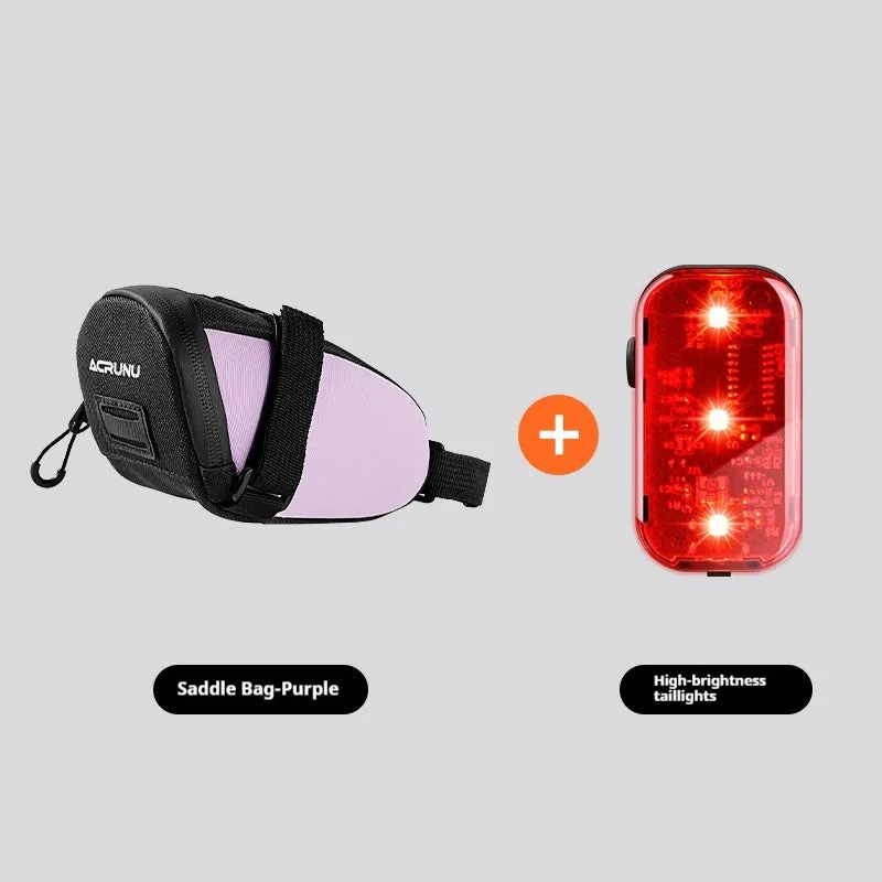 Bicycle waterproof rear bag with hanging taillight in black, 15x8x8cm, 1.5L capacity, composite fabric and mesh construction