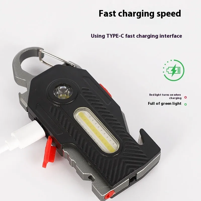 Multifunctional rechargeable emergency handheld light with ABS aluminium shell, IP44 protection, in black, blue, and red colour options
