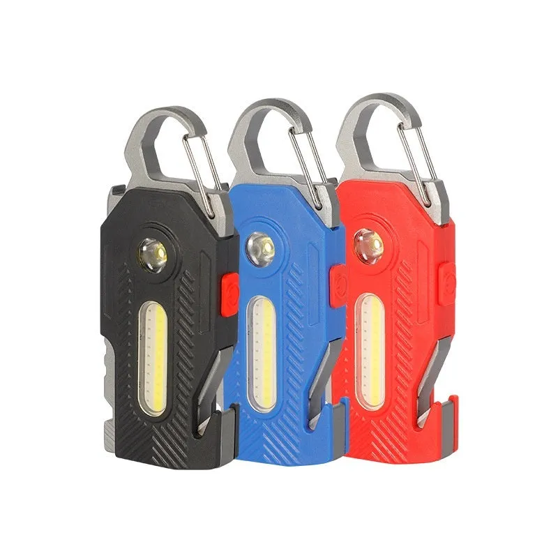 Multifunctional rechargeable emergency handheld light with ABS aluminium shell, IP44 protection, in black, blue, and red colour options