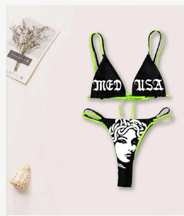 Women's black curve skull tube top bikini set with matching shorts, polyester fabric