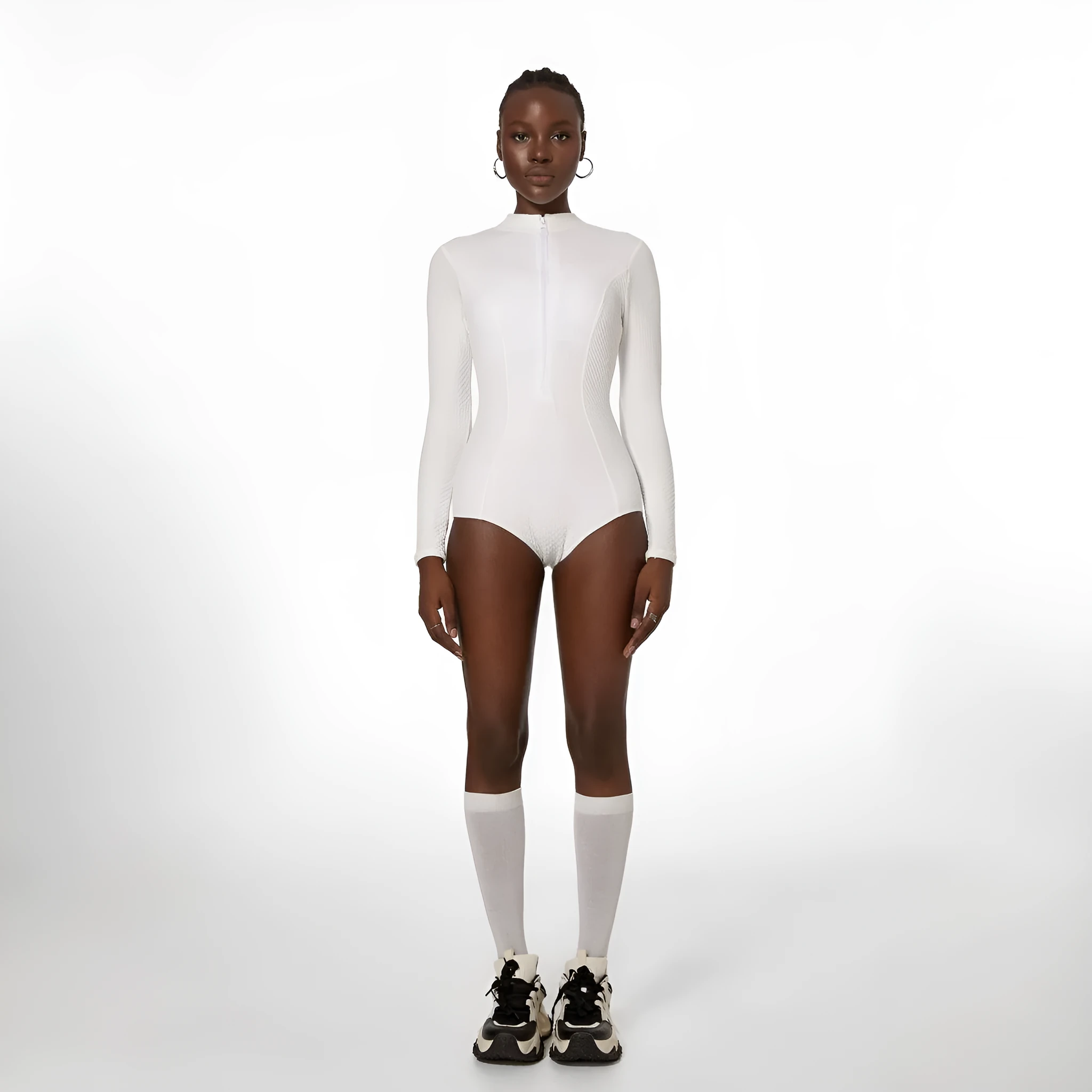 White solid colour one-piece cotton blend swimsuit for women with multiple size options