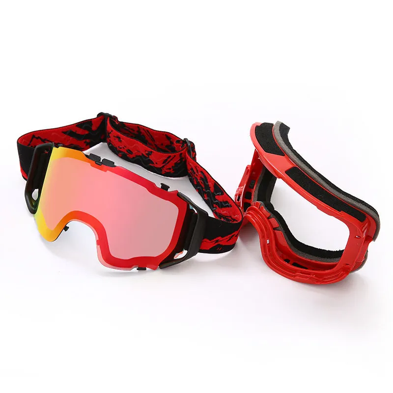 Double-layer anti-fog ski goggles in red frame with red lens film