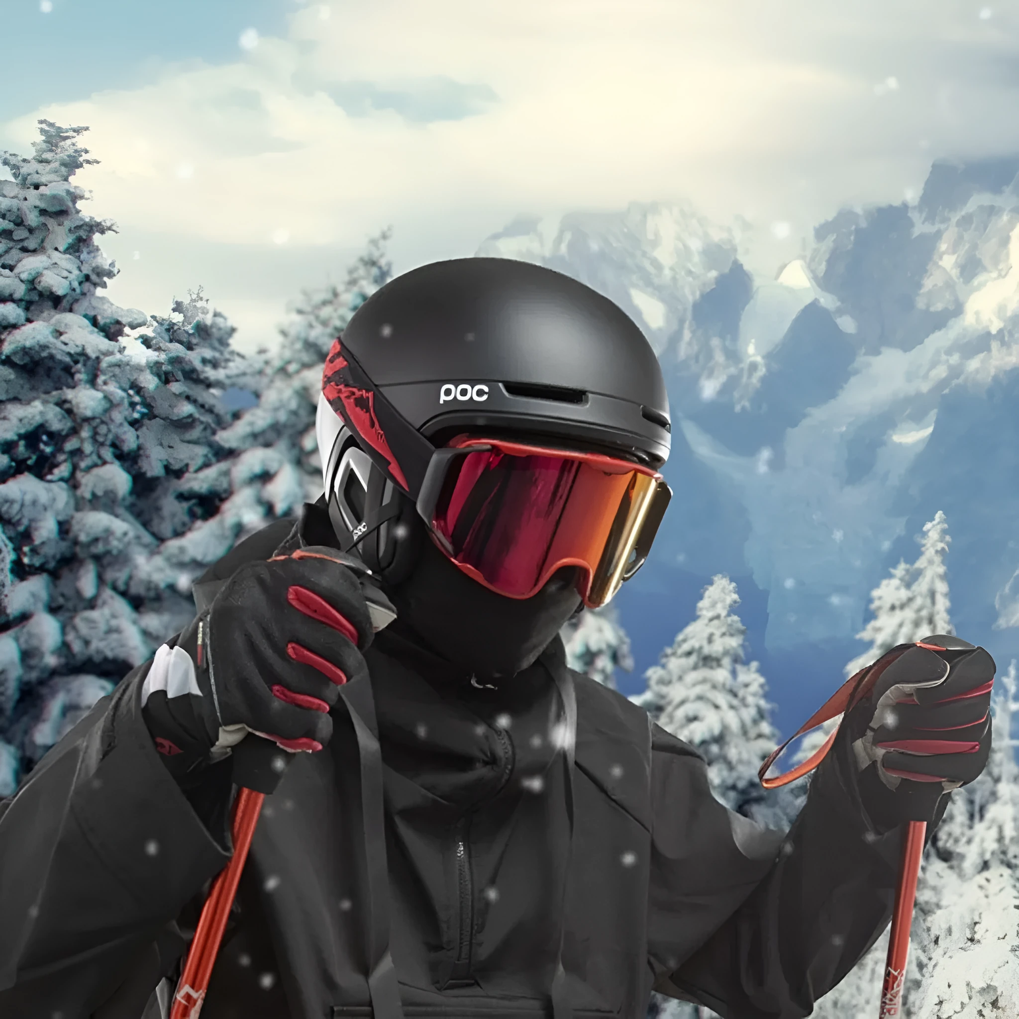 Double-layer anti-fog ski goggles in red frame with red lens film
