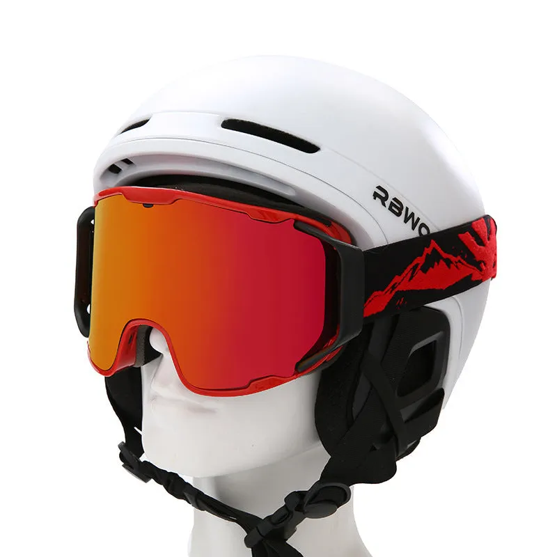 Double-layer anti-fog ski goggles in red frame with red lens film