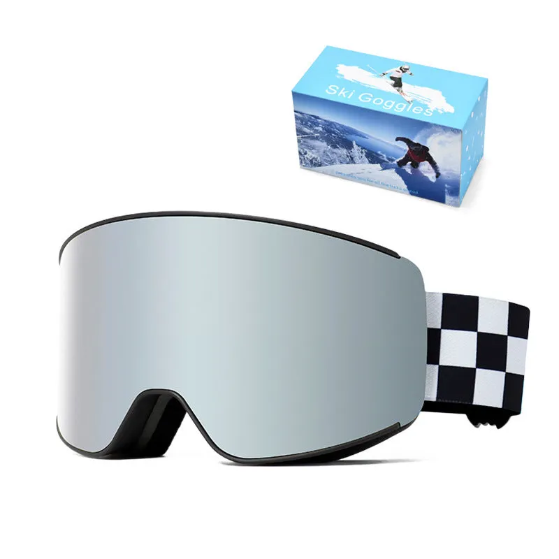 Spherical ski goggles with double-layer anti-fog lens, TPU frame, available in multiple colours for adults