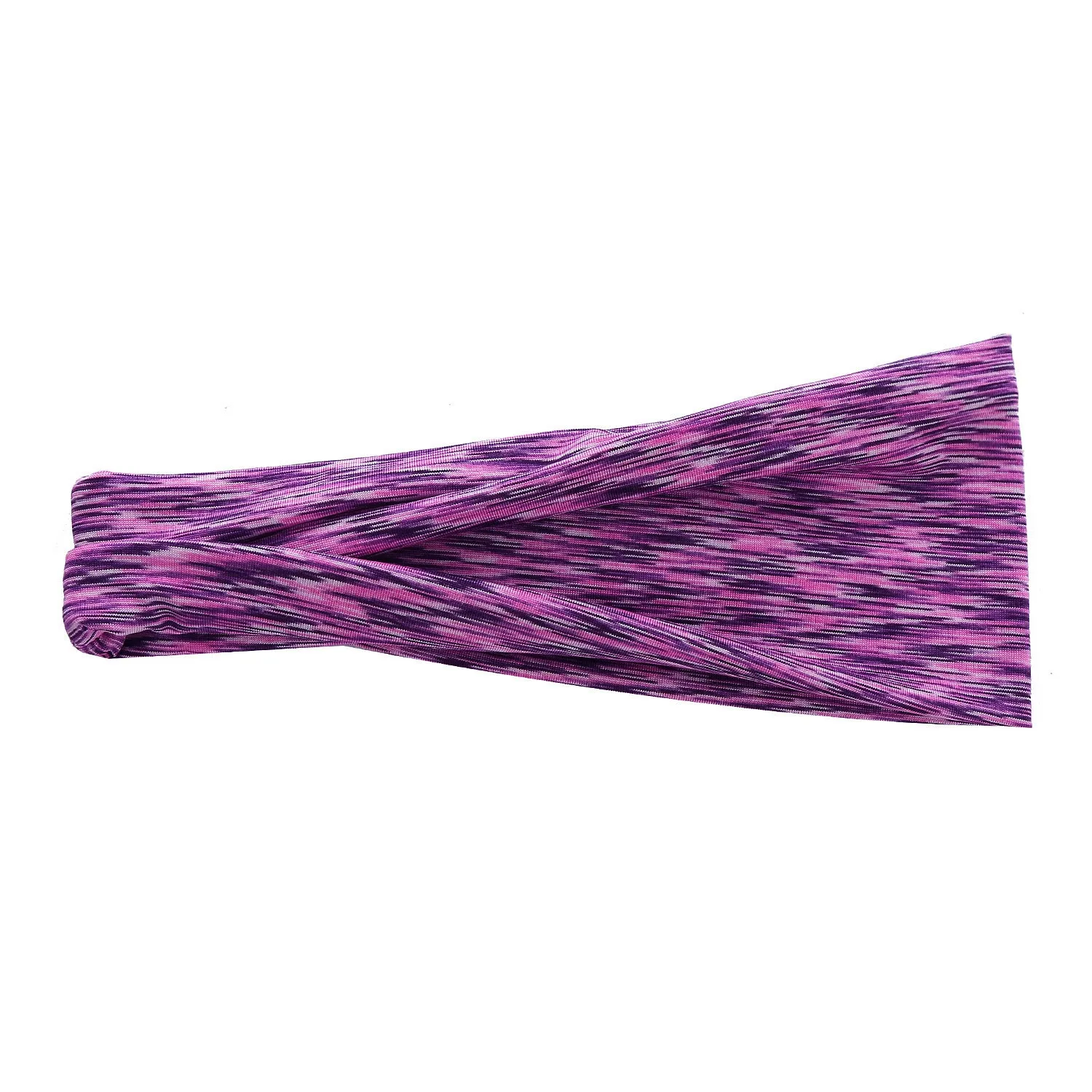 Placed flat, a plaid pattern sports headband in a neutral colour, with geometric elements at the centre