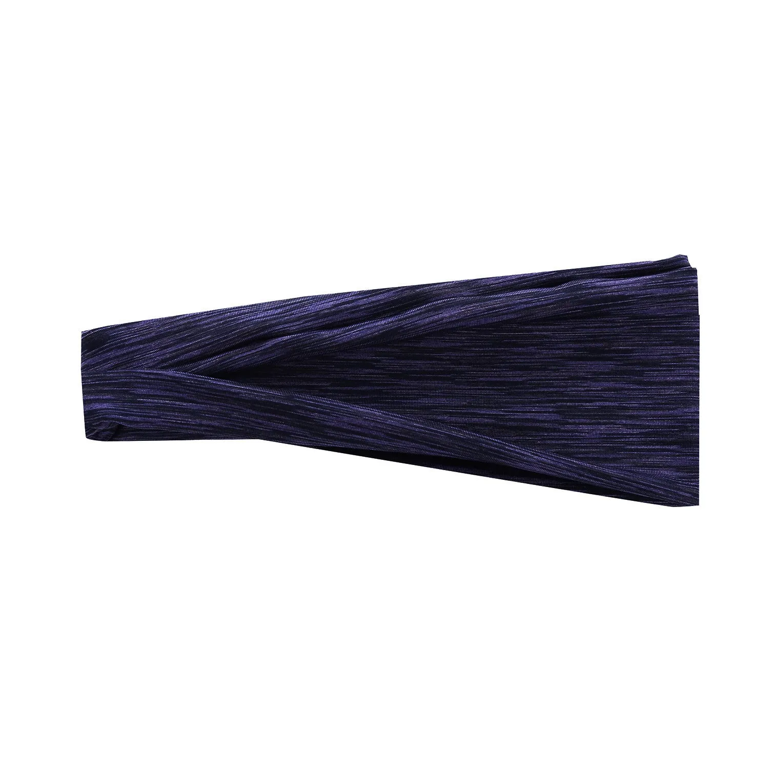 Placed flat, a plaid pattern sports headband in a neutral colour, with geometric elements at the centre