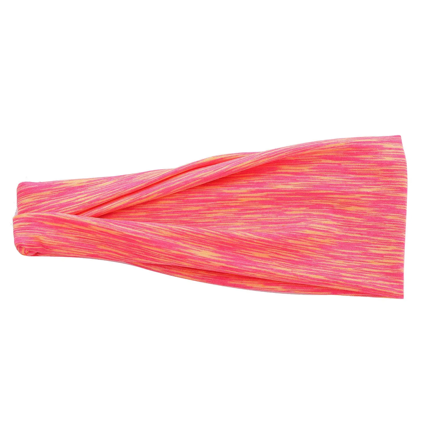 Placed flat, a plaid pattern sports headband in a neutral colour, with geometric elements at the centre