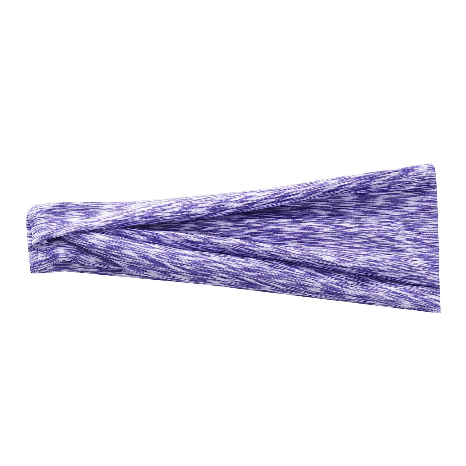 Placed flat, a plaid pattern sports headband in a neutral colour, with geometric elements at the centre