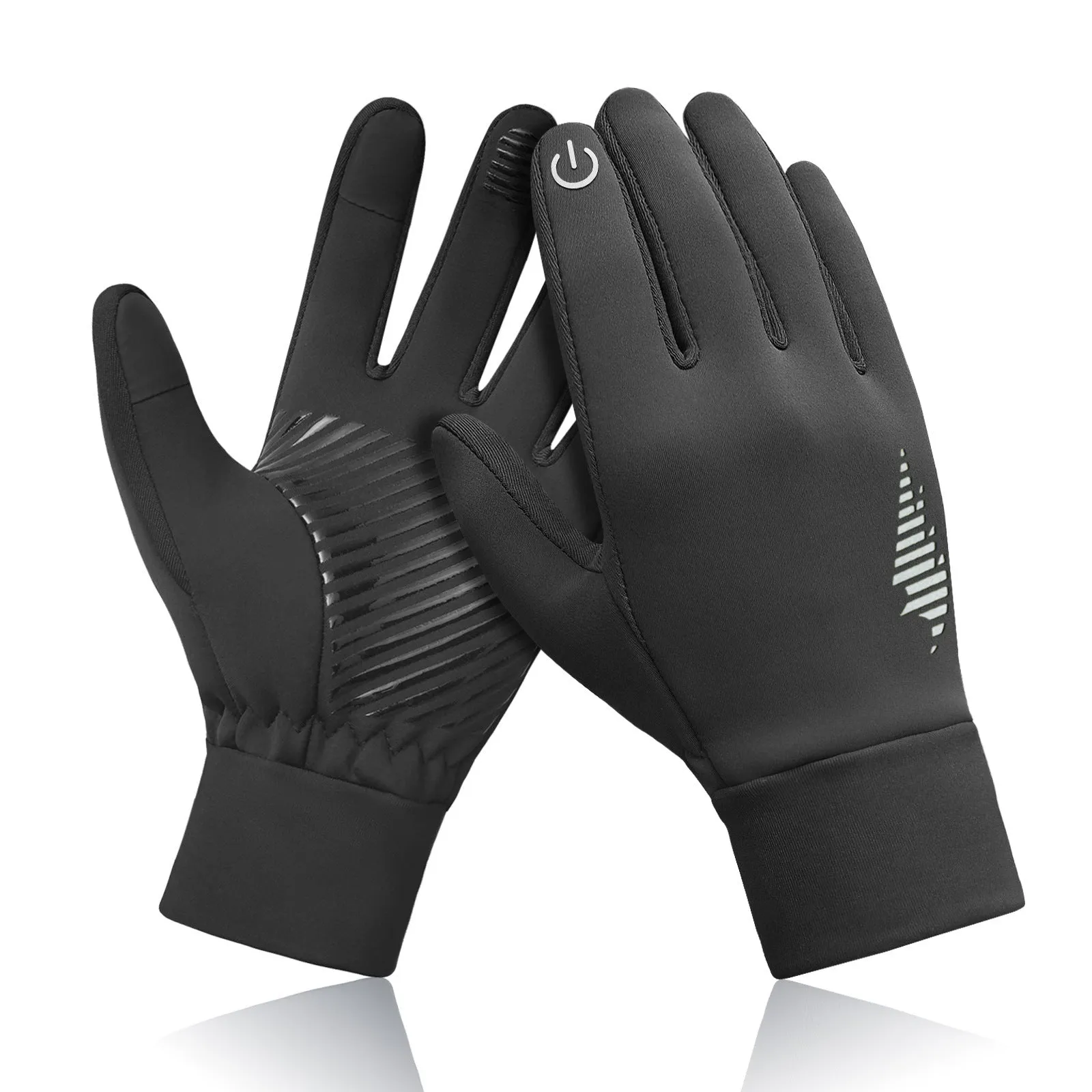 Men's fleece-lined anti-slip thick warm cycling gloves in black, fluorescent yellow, and purple on a white background