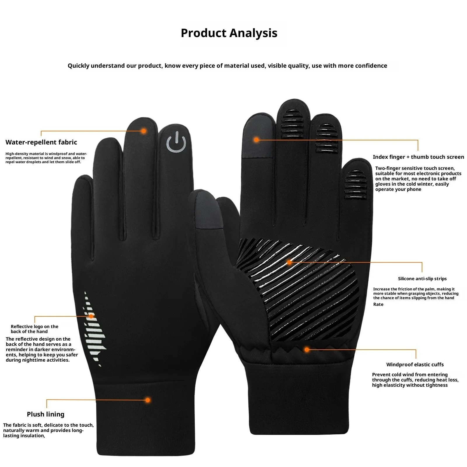 Men's fleece-lined anti-slip thick warm cycling gloves in black, fluorescent yellow, and purple on a white background
