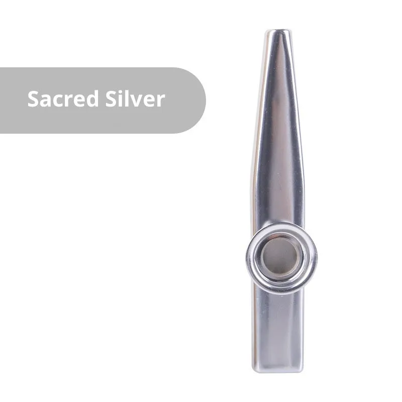 Metal kazoo for beginners with colour option Holy Silver finish on white background