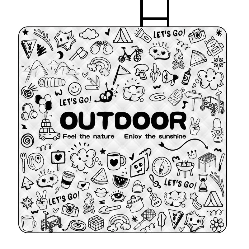Black graffiti ultrasonic picnic mat 200x200cm waterproof pongee blanket for camping