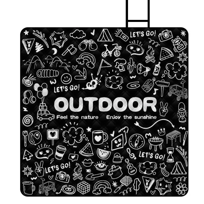 Black graffiti ultrasonic picnic mat 200x200cm waterproof pongee blanket for camping