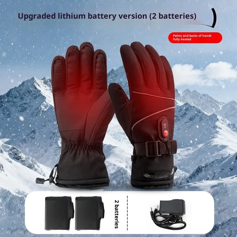 Electrically heated cycling gloves with reflective stripe, nylon construction, in black