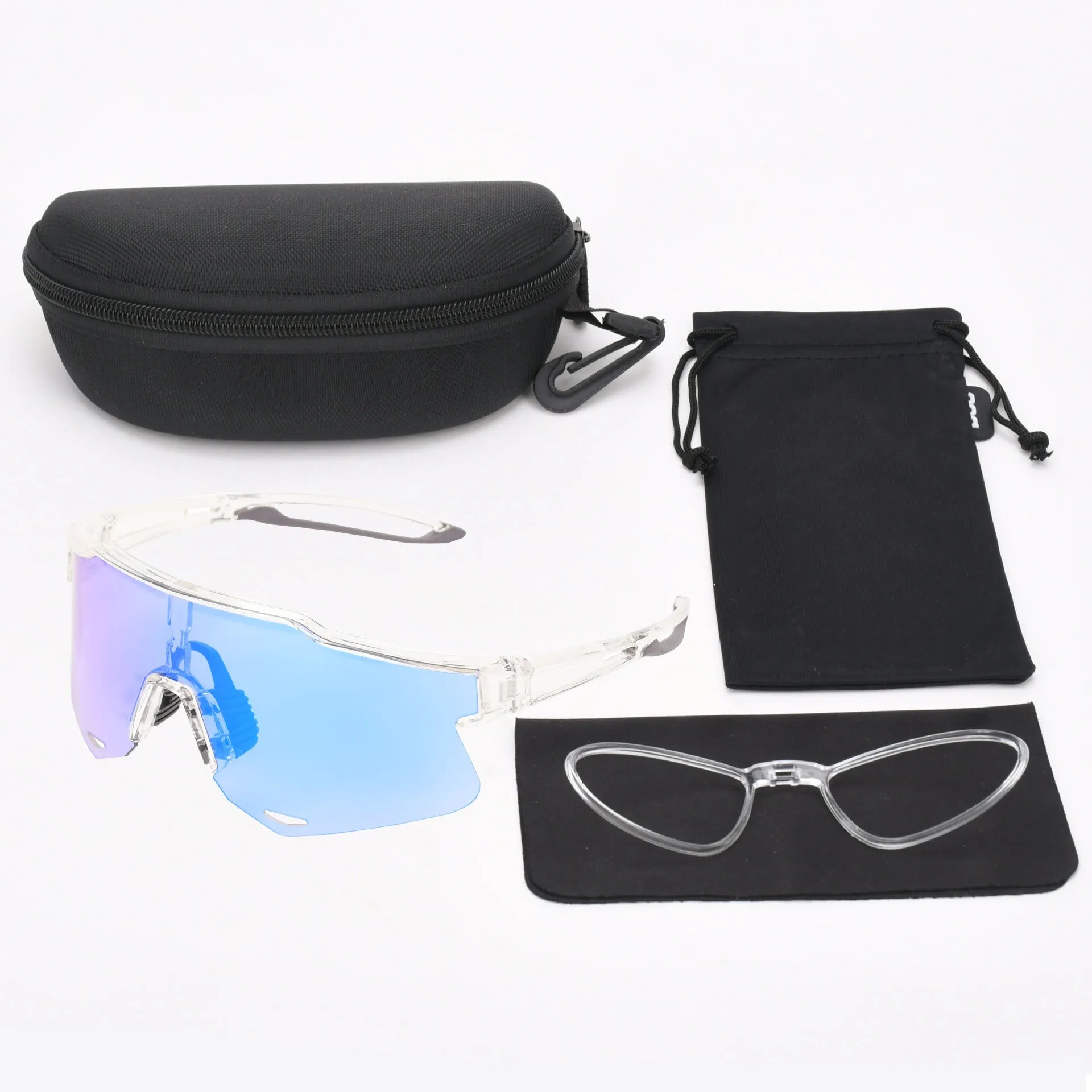 PC outdoor cycling athletic glasses with TR90 semi-rimless frame in bright gray and blue, free size unisex sports goggles