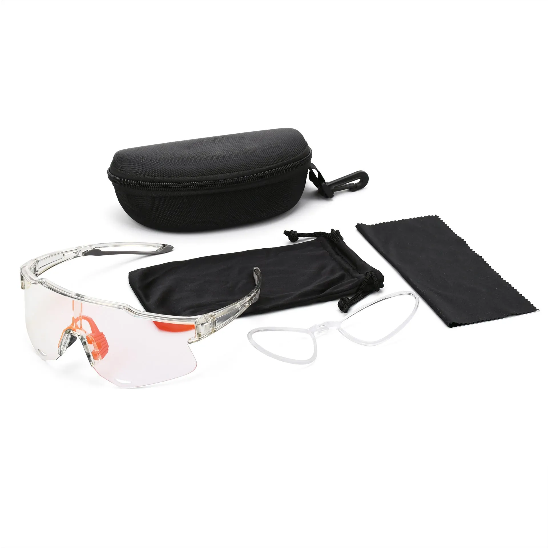 PC outdoor cycling athletic glasses with TR90 semi-rimless frame in bright gray and blue, free size unisex sports goggles