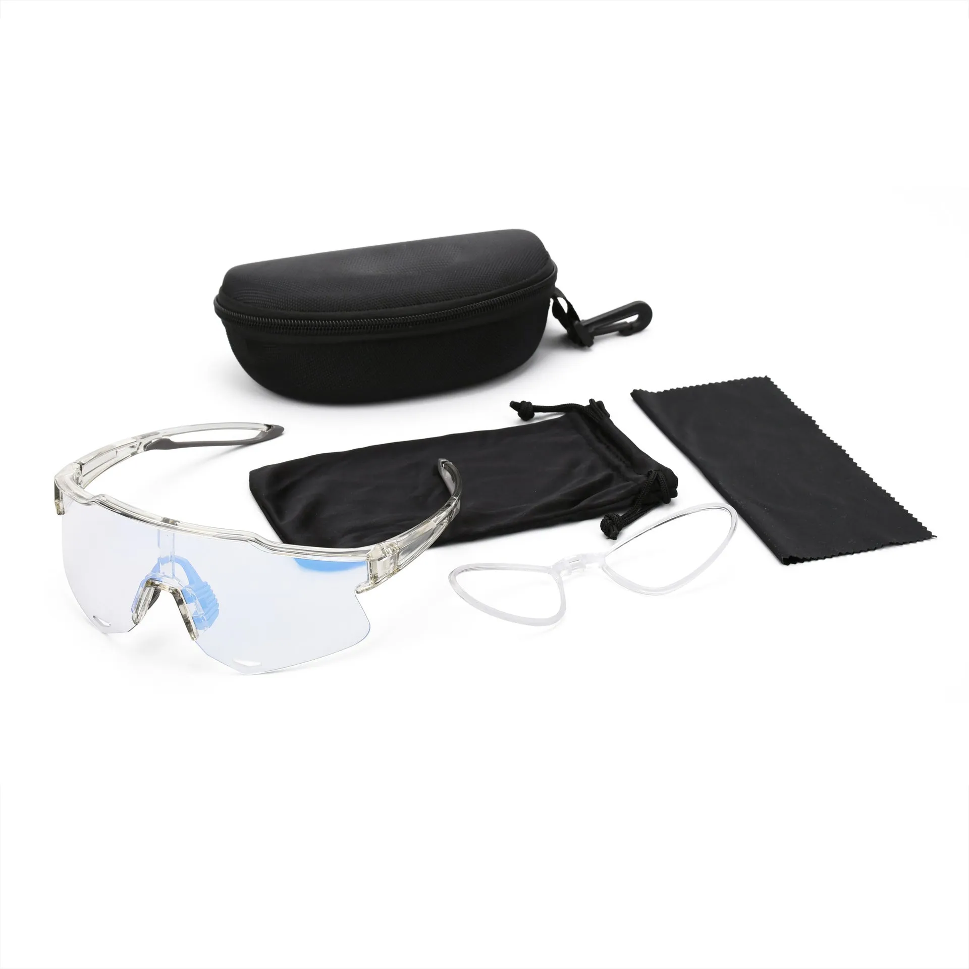 PC outdoor cycling athletic glasses with TR90 semi-rimless frame in bright gray and blue, free size unisex sports goggles