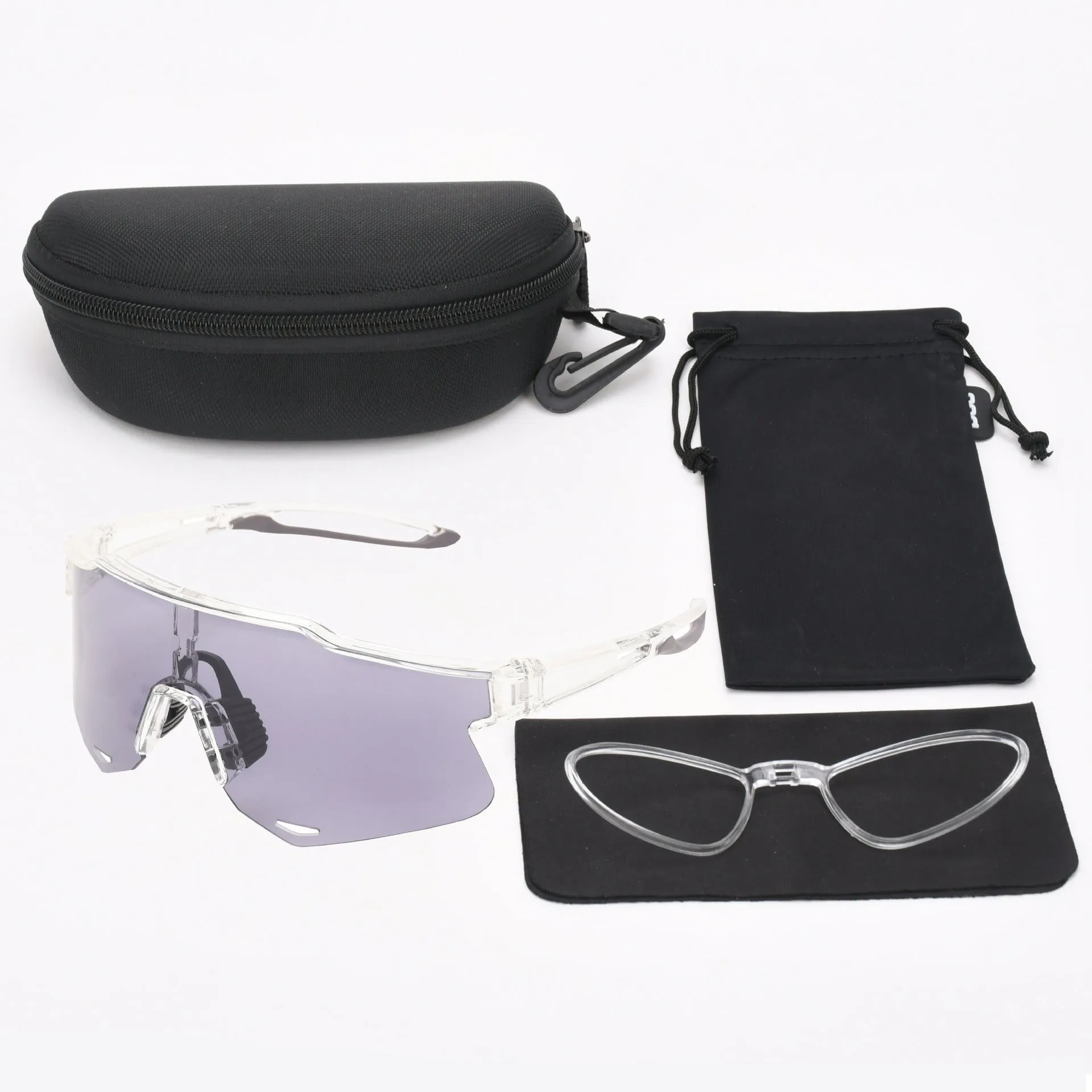 PC outdoor cycling athletic glasses with TR90 semi-rimless frame in bright gray and blue, free size unisex sports goggles