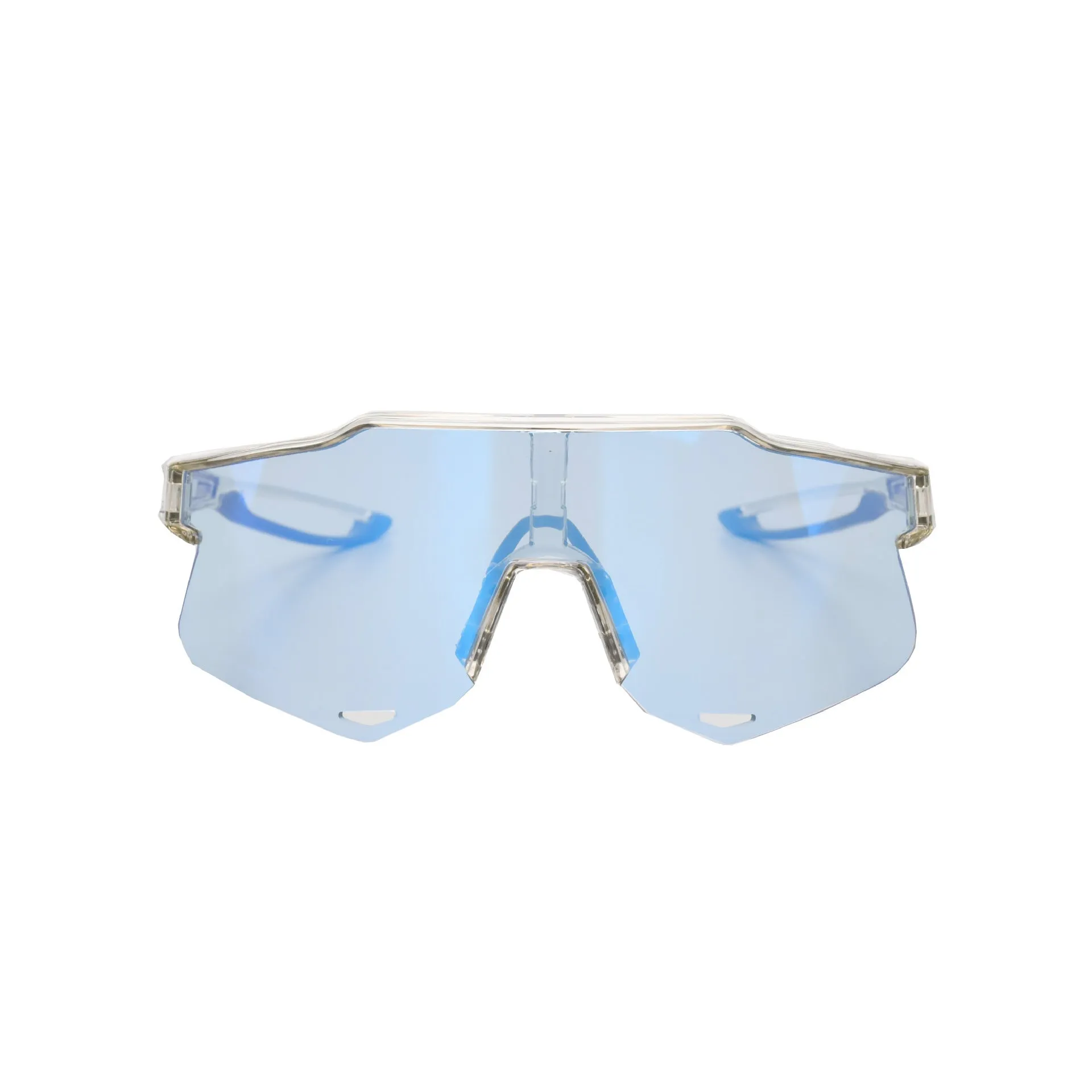 PC outdoor cycling athletic glasses with TR90 semi-rimless frame in bright gray and blue, free size unisex sports goggles