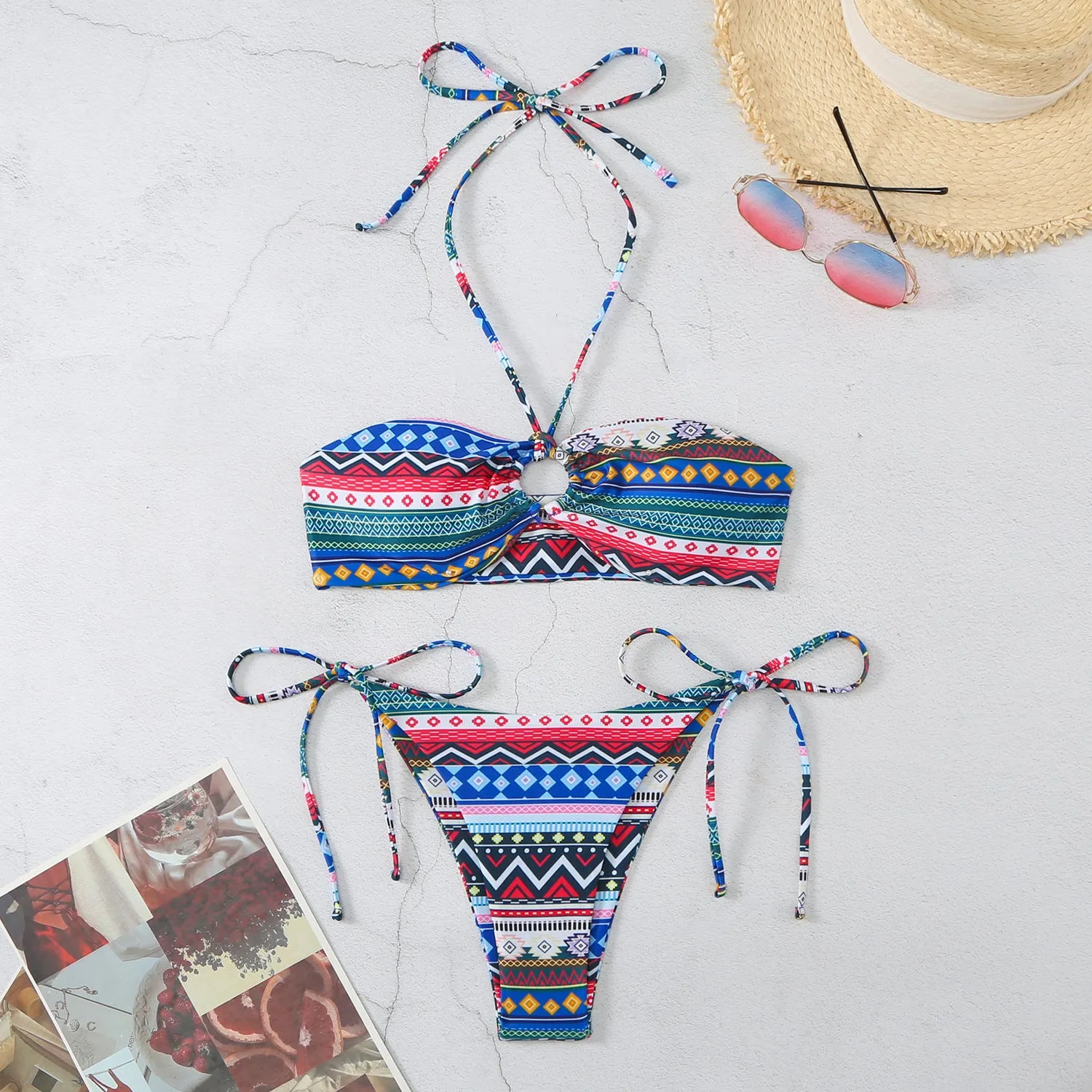 Women's halter neck bikini swimsuit in polyester with briefs style