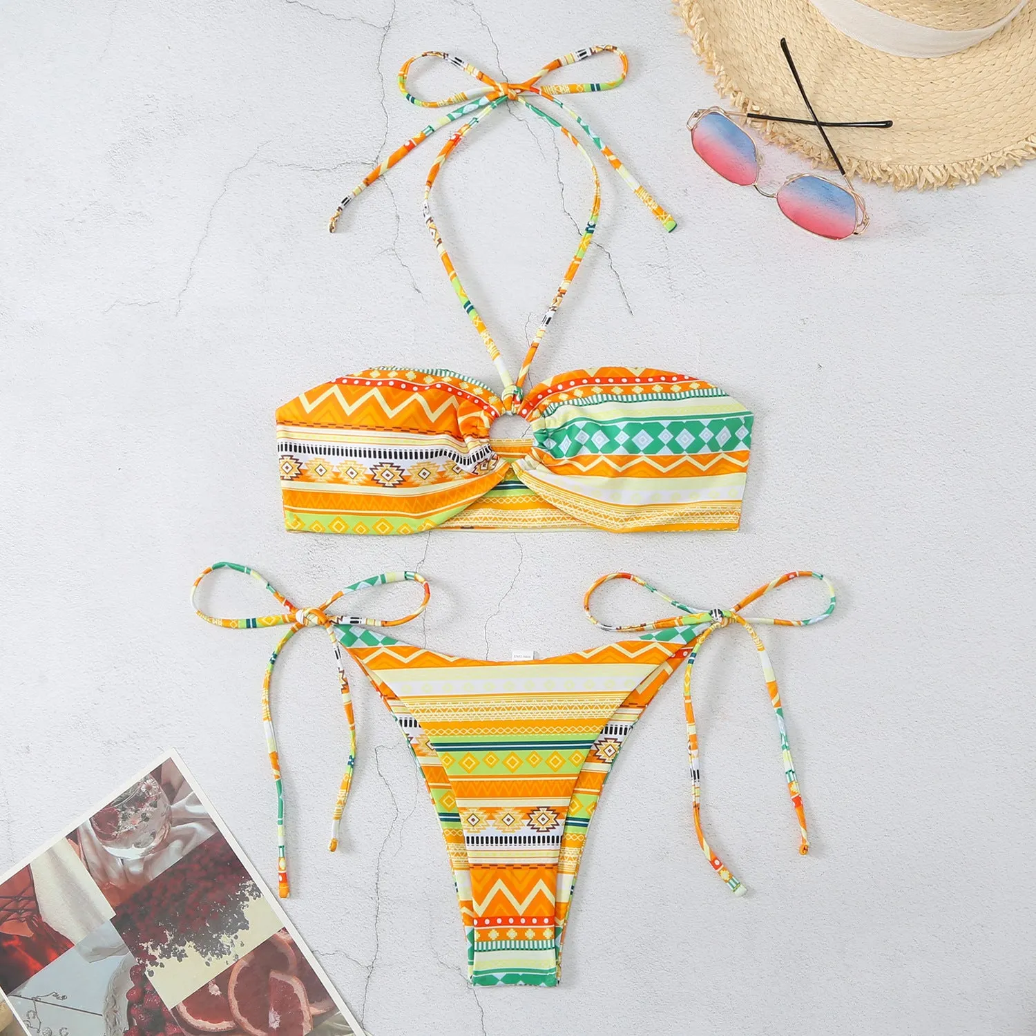 Women's halter neck bikini swimsuit in polyester with briefs style