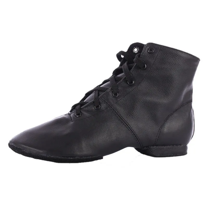 Genuine leather ballet shoes with cowhide suede sole in pigskin outsole colour on a dance studio floor