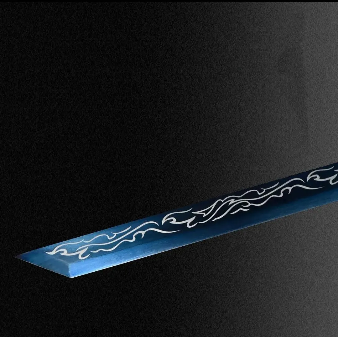 Liuying Tang Dynasty horizontal sword with 115cm overall length, 65 manganese steel blade, and leather-covered wood scabbard