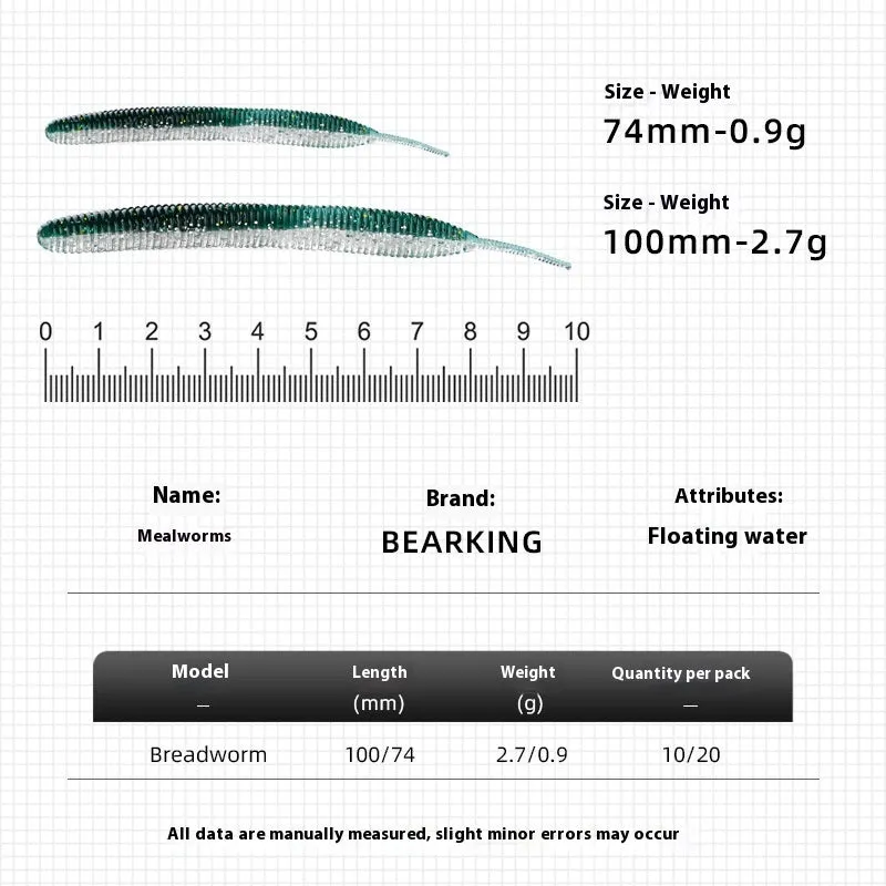 Lead-free noodle worm soft bait fishing lure in multiple colours available in 10cm and 7cm pack sizes