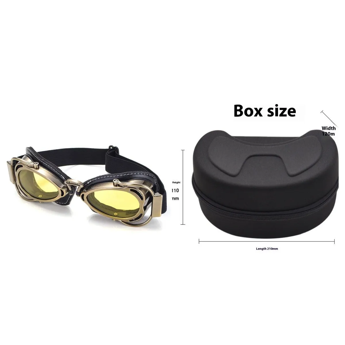 Motorcycle wind-proof glasses with full rim frame, PU material, and REVO reflective lenses, available in multiple colours