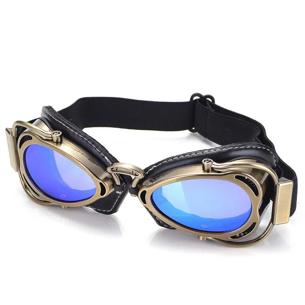 Motorcycle wind-proof glasses with full rim frame, PU material, and REVO reflective lenses, available in multiple colours