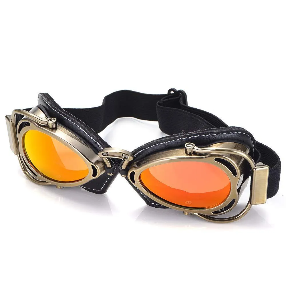 Motorcycle wind-proof glasses with full rim frame, PU material, and REVO reflective lenses, available in multiple colours