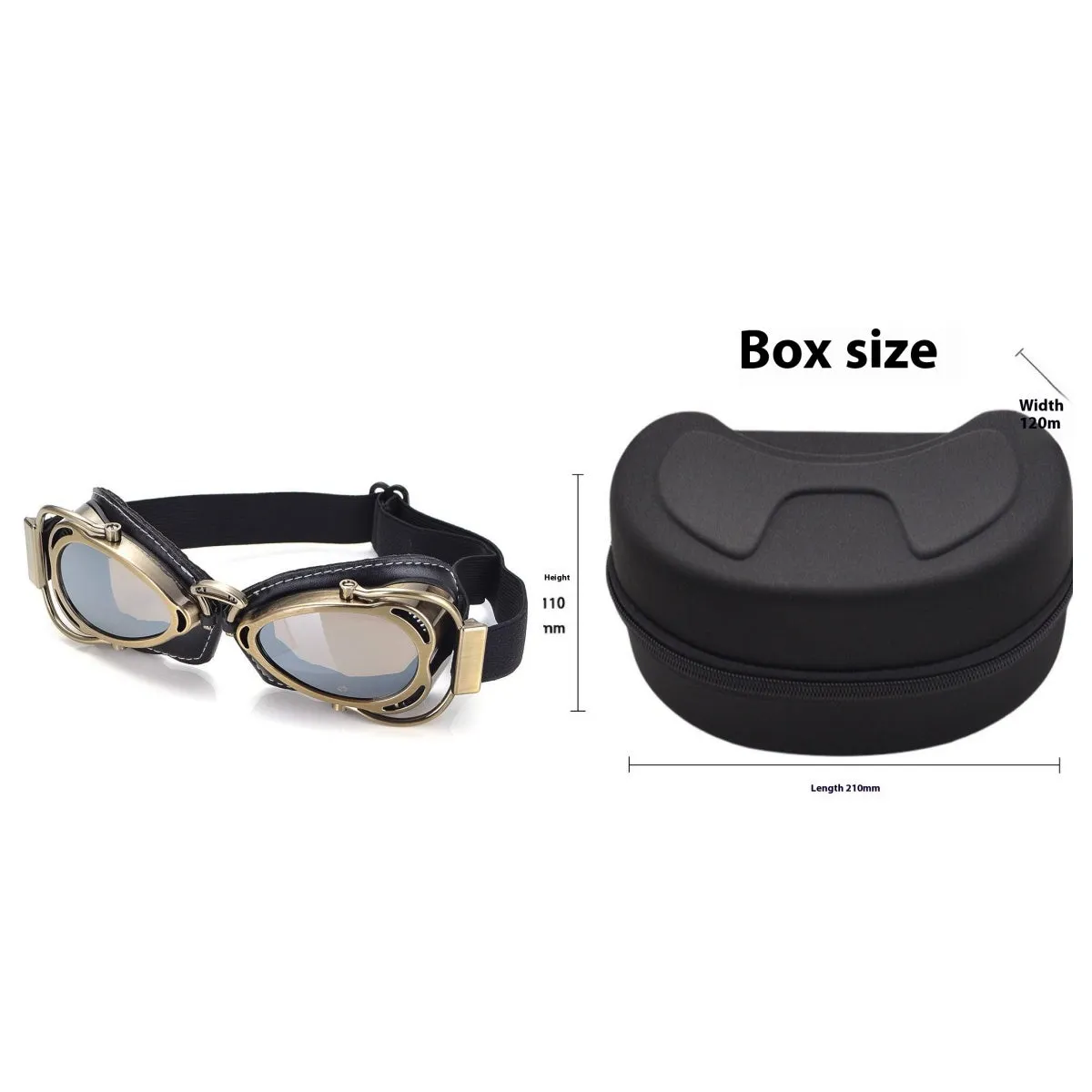 Motorcycle wind-proof glasses with full rim frame, PU material, and REVO reflective lenses, available in multiple colours