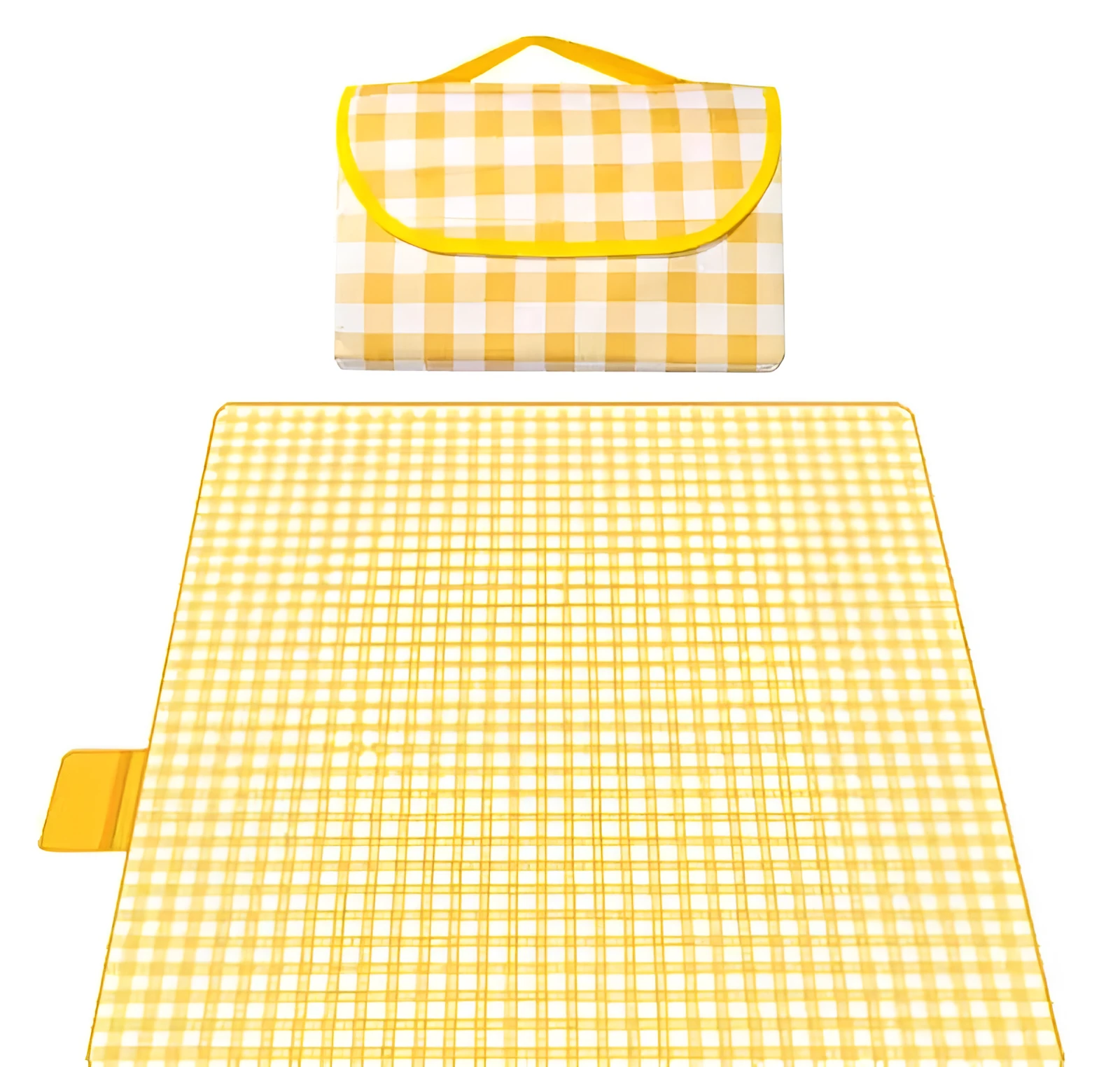 Thickened outdoor picnic mat in non-woven fabric with yellow grid pattern