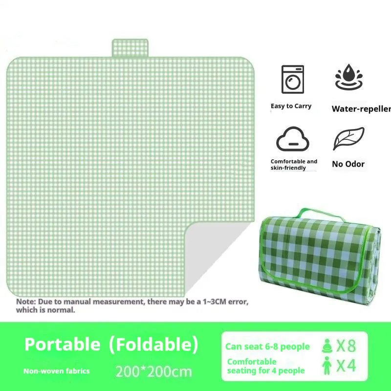 Thickened outdoor picnic mat in non-woven fabric with yellow grid pattern