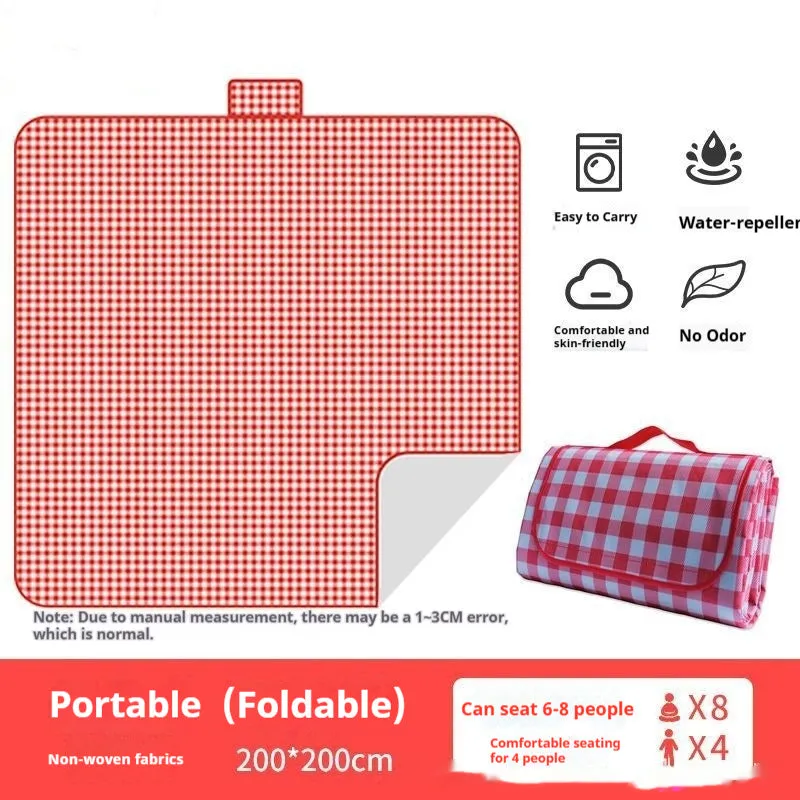 Thickened outdoor picnic mat in non-woven fabric with yellow grid pattern