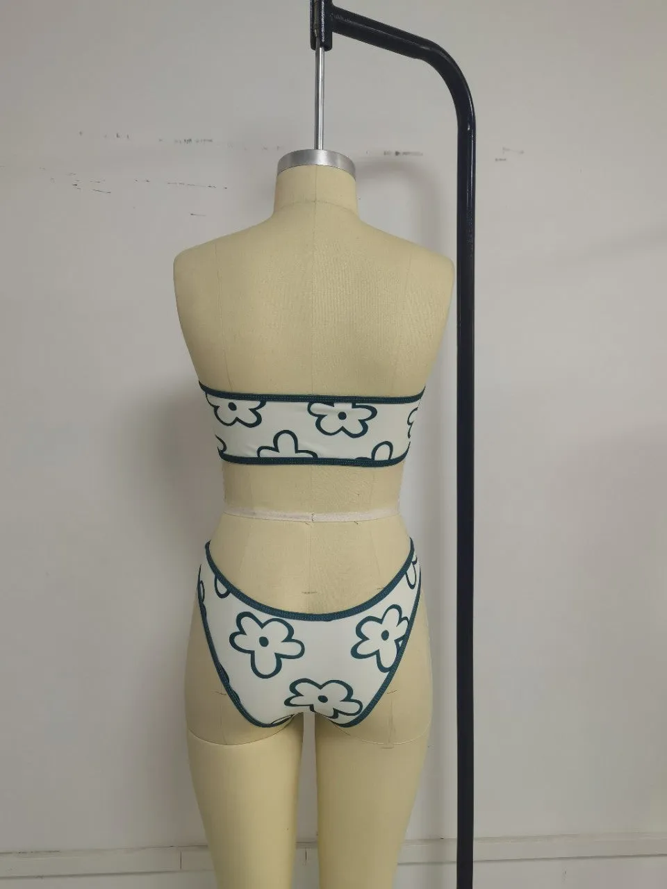 Women's ocean green bikini set with split briefs two piece swimsuit on white background