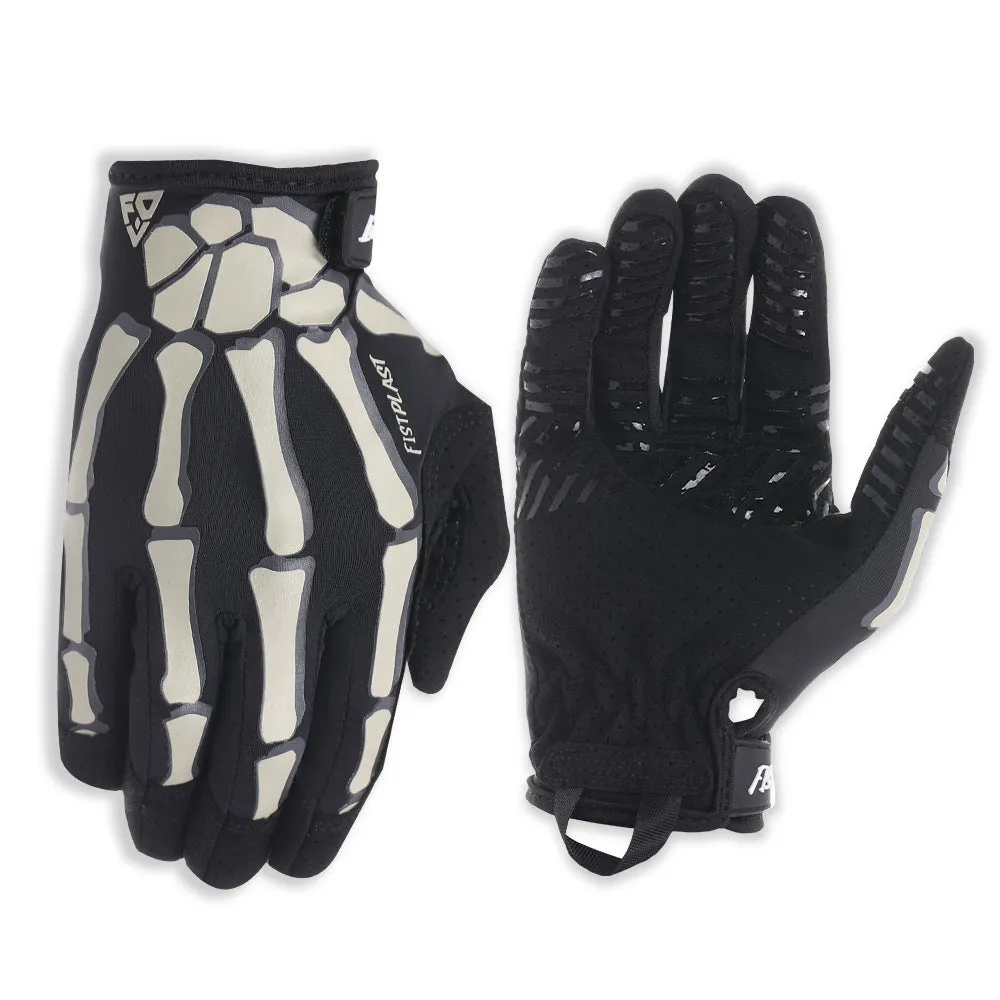 Skull luminous outdoor non-slip full finger touch screen riding gloves in khaki luminous colour