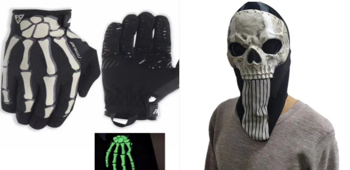 Skull luminous outdoor non-slip full finger touch screen riding gloves in khaki luminous colour