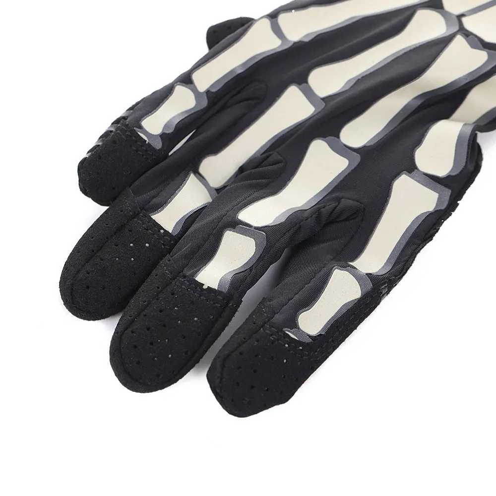 Skull luminous outdoor non-slip full finger touch screen riding gloves in khaki luminous colour