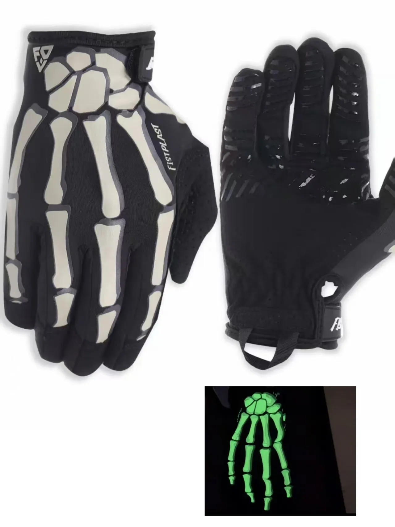 Skull luminous outdoor non-slip full finger touch screen riding gloves in khaki luminous colour