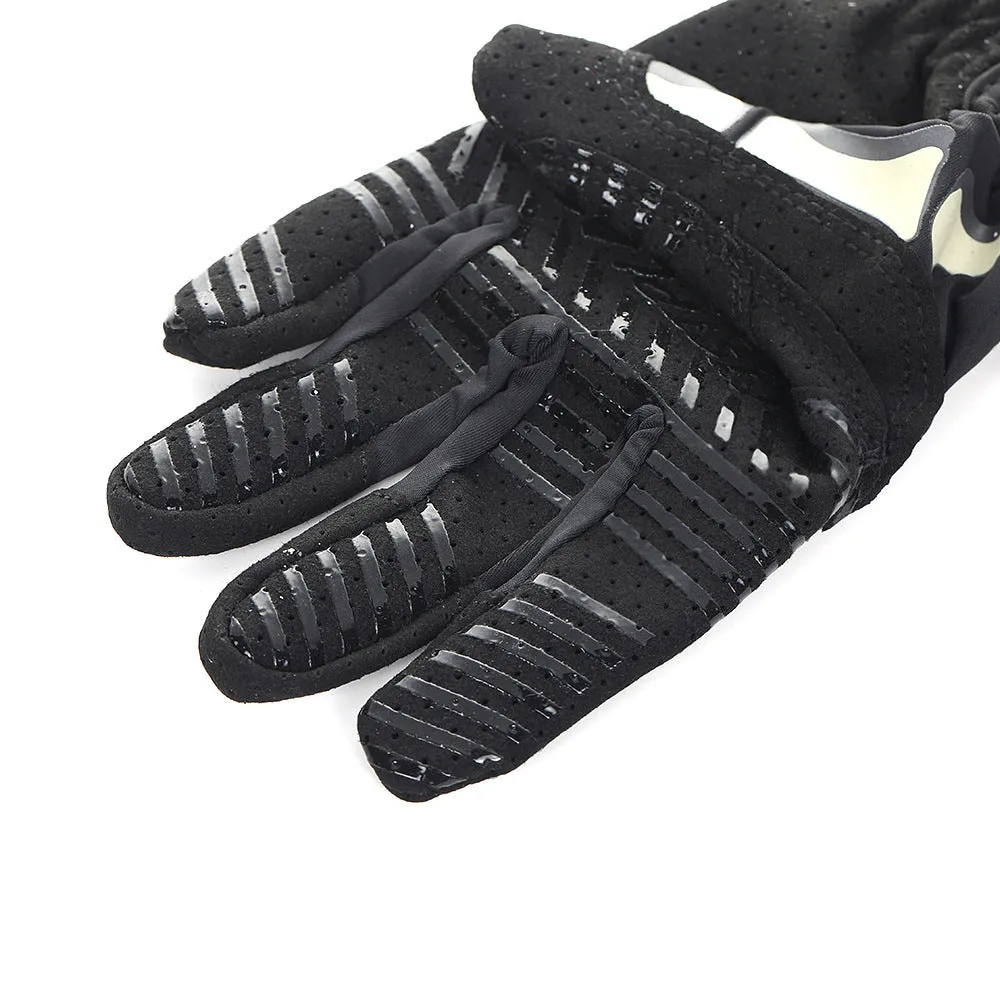 Skull luminous outdoor non-slip full finger touch screen riding gloves in khaki luminous colour