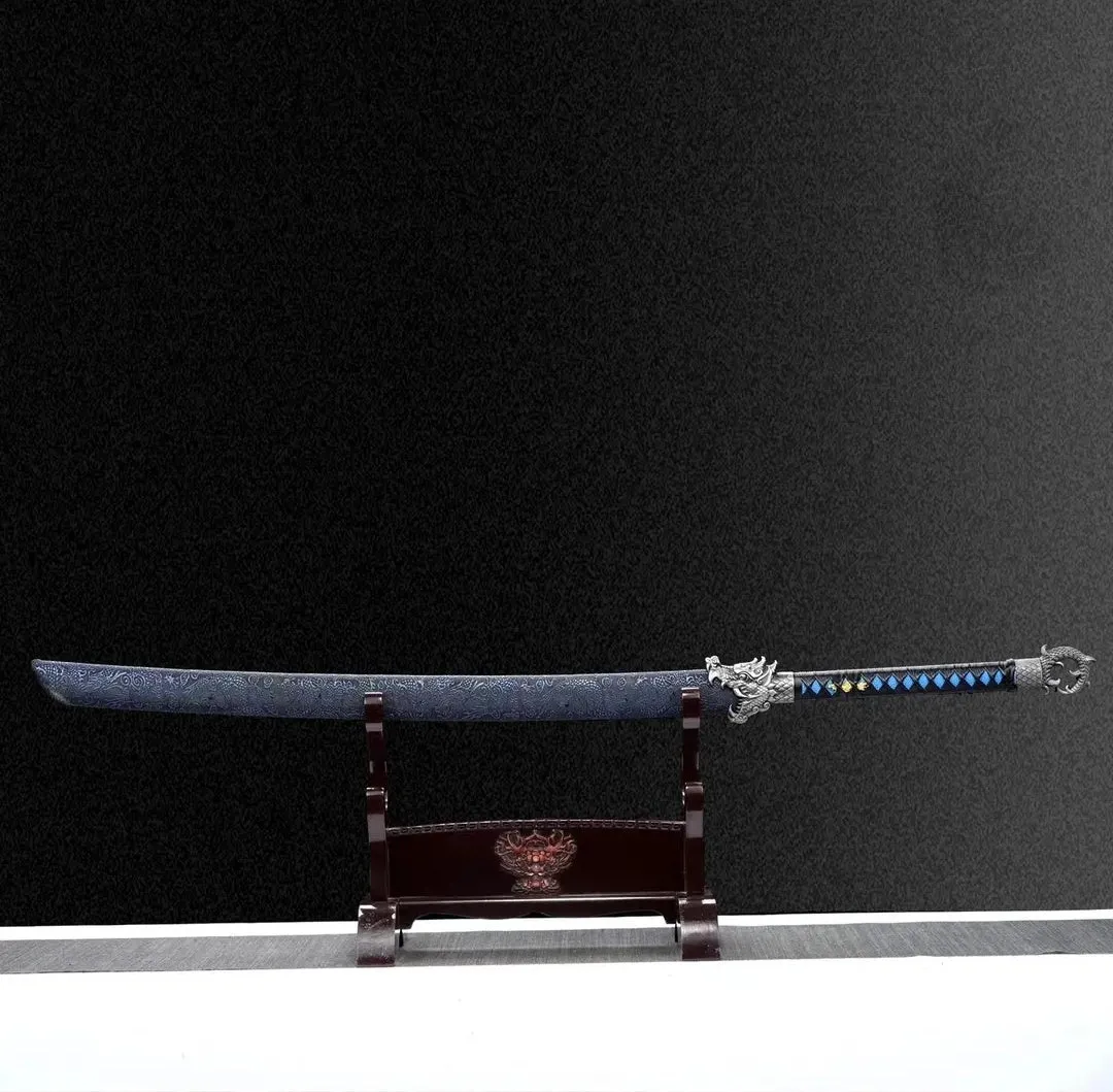 Youlan integral embroidered spring saber 113cm high manganese steel unsharpened sword with solid wood leather scabbard