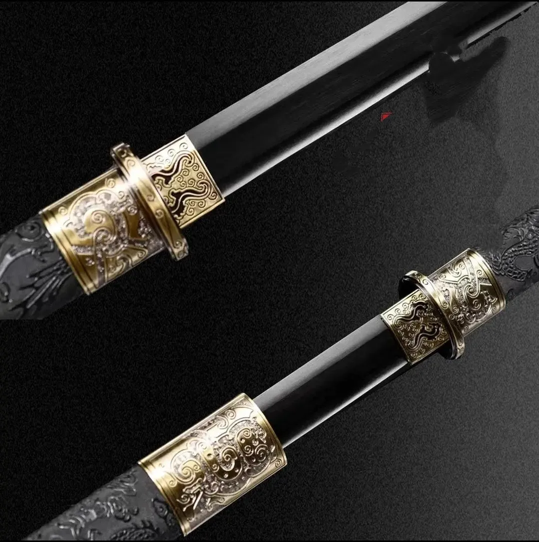 Taizong integral Tang Dynasty horizontal sword with 105cm 65 manganese steel blade and leather scabbard
