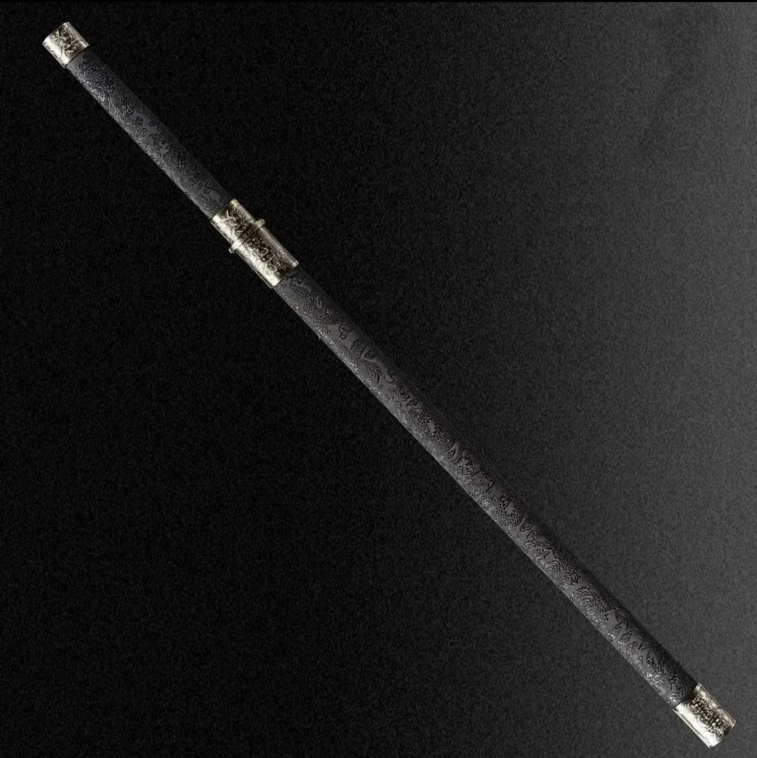 Taizong integral Tang Dynasty horizontal sword with 105cm 65 manganese steel blade and leather scabbard
