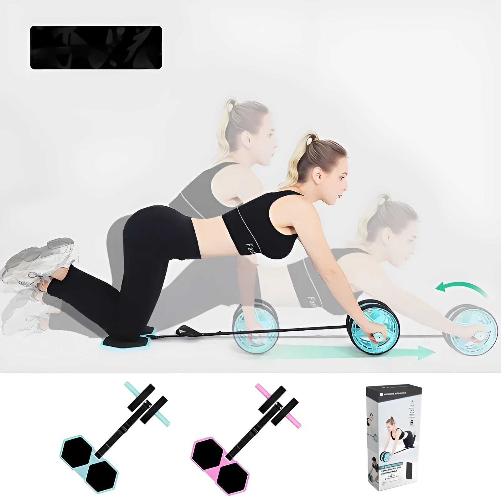 Abdominal wheel with automatic rebound in macaron pink and green colours for home fitness